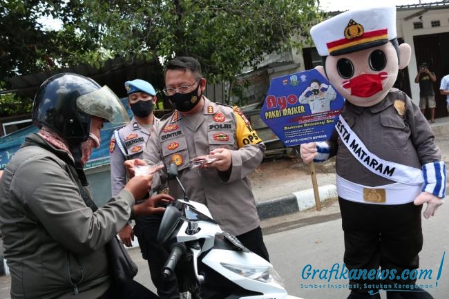Kapolresta Mataram, Kombes Pol Guntur Herditrianto Saat Membagikan Masker